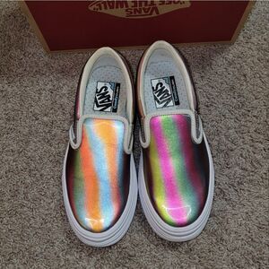 Vans Platform Iridescent Metallic Rainbow ComfyCush Slip On Shoes Size Women 7